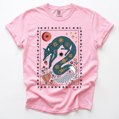 Folk Art Celestial Fox Vintage Washed T-Shirt