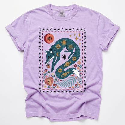 Folk Art Celestial Fox Vintage Washed T-Shirt