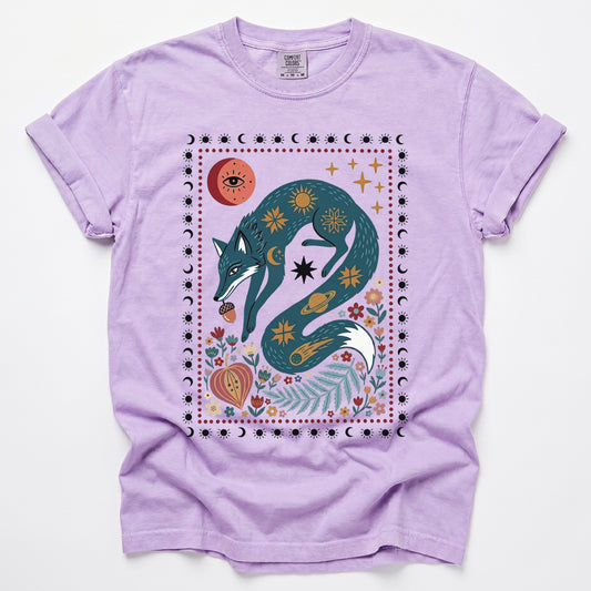 Folk Art Celestial Fox Vintage Washed T-Shirt
