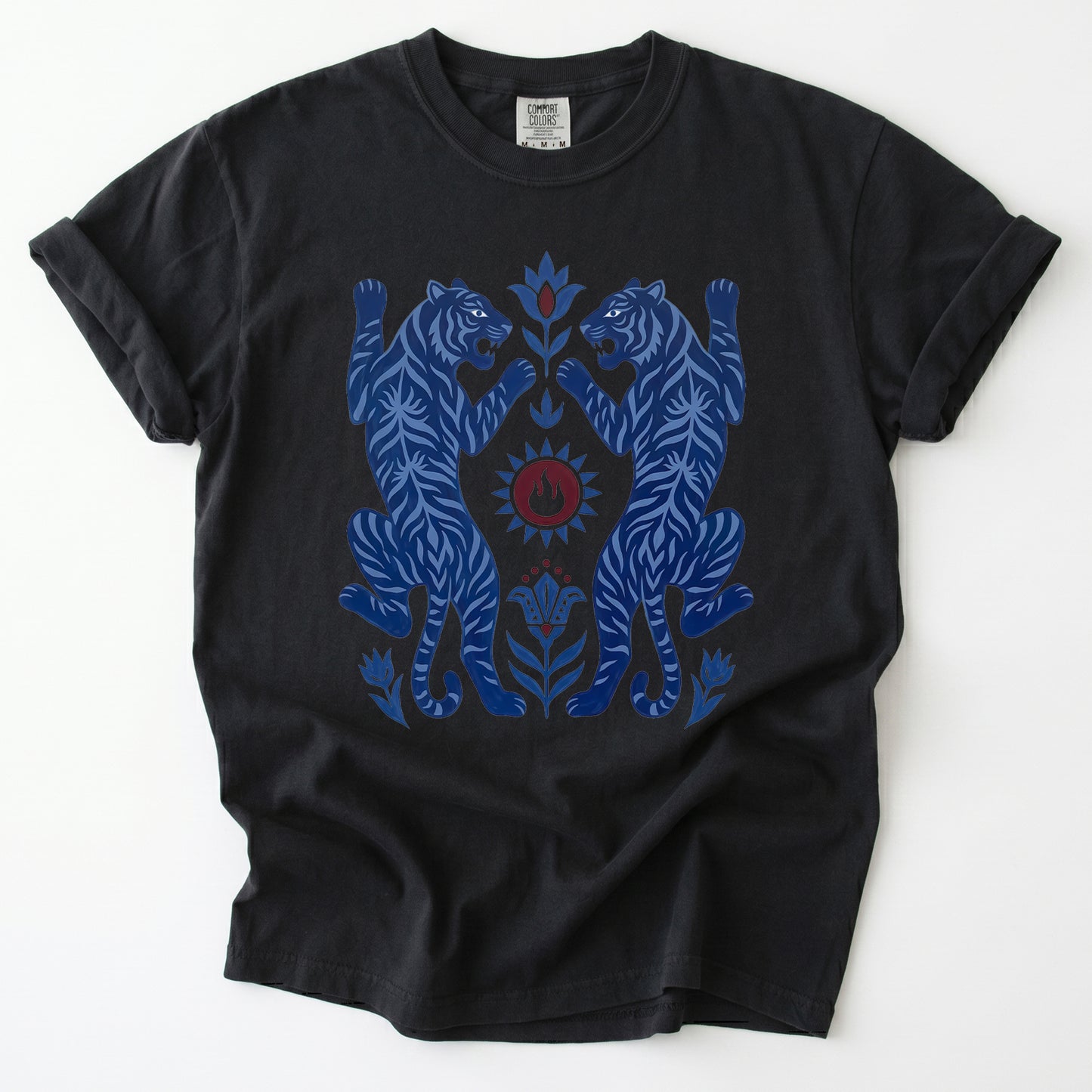 Folk Art Mirror Tigers Vintage Washed T-Shirt