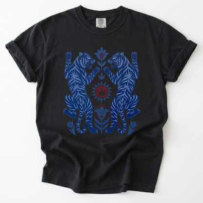 Folk Art Mirror Tigers Vintage Washed T-Shirt