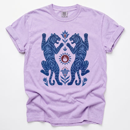 Folk Art Mirror Tigers Vintage Washed T-Shirt