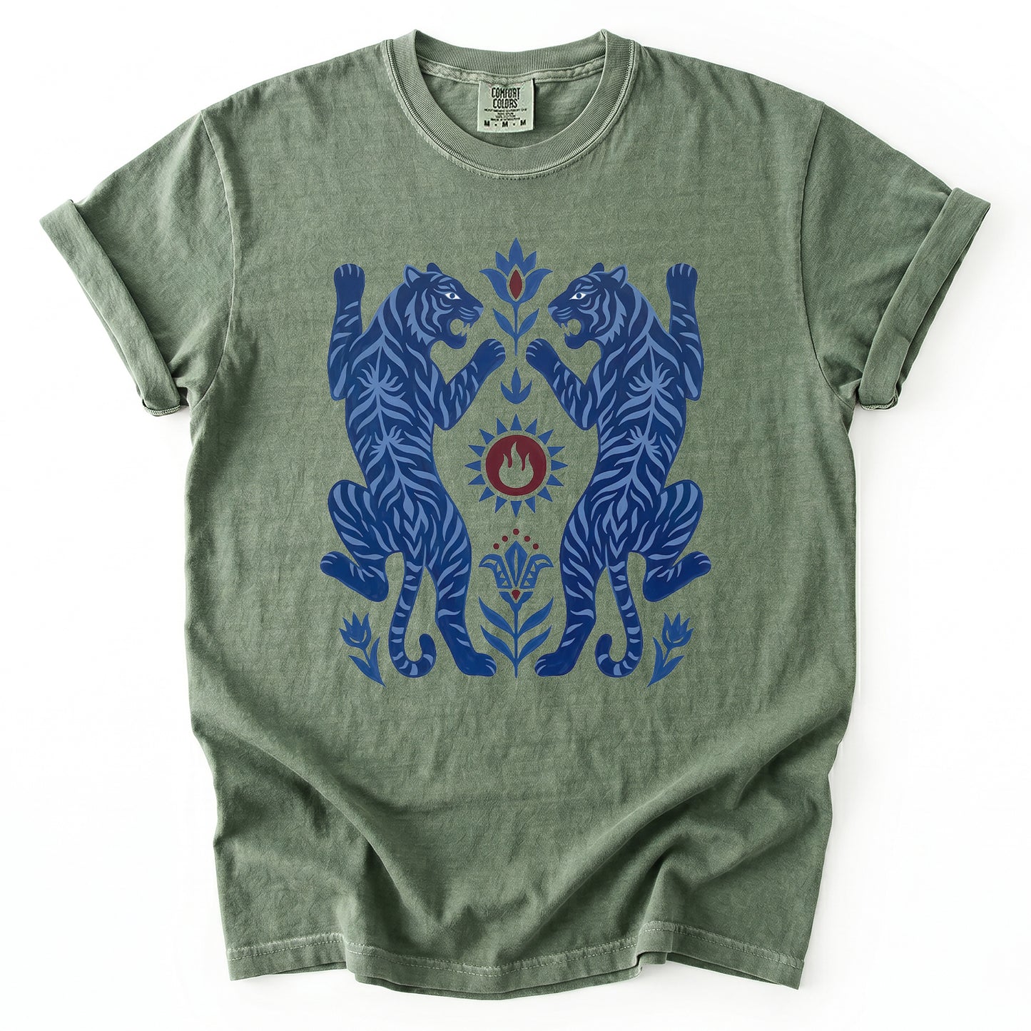 Folk Art Mirror Tigers Vintage Washed T-Shirt