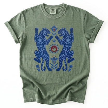 Folk Art Mirror Tigers Vintage Washed T-Shirt