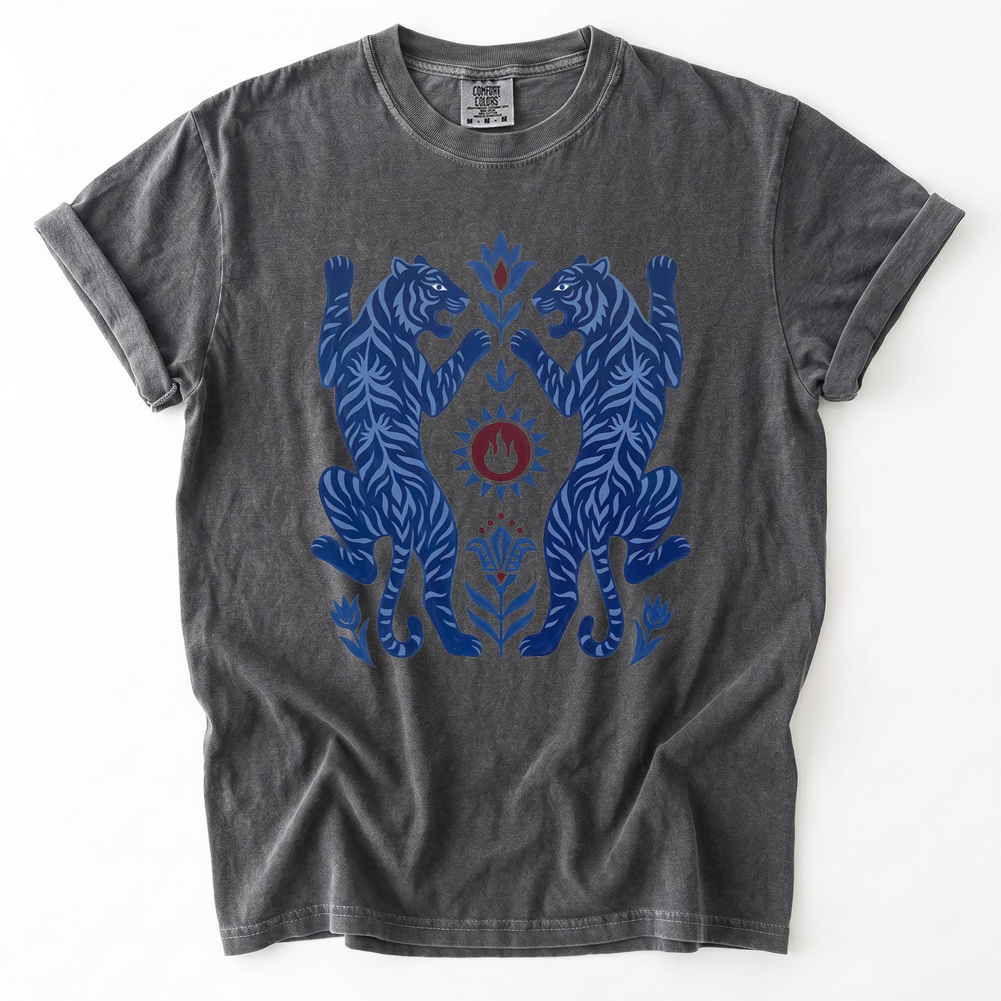 Folk Art Mirror Tigers Vintage Washed T-Shirt