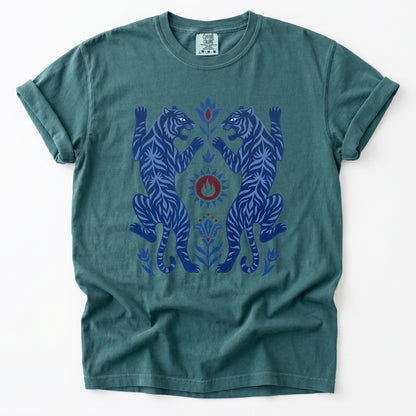 Folk Art Mirror Tigers Vintage Washed T-Shirt