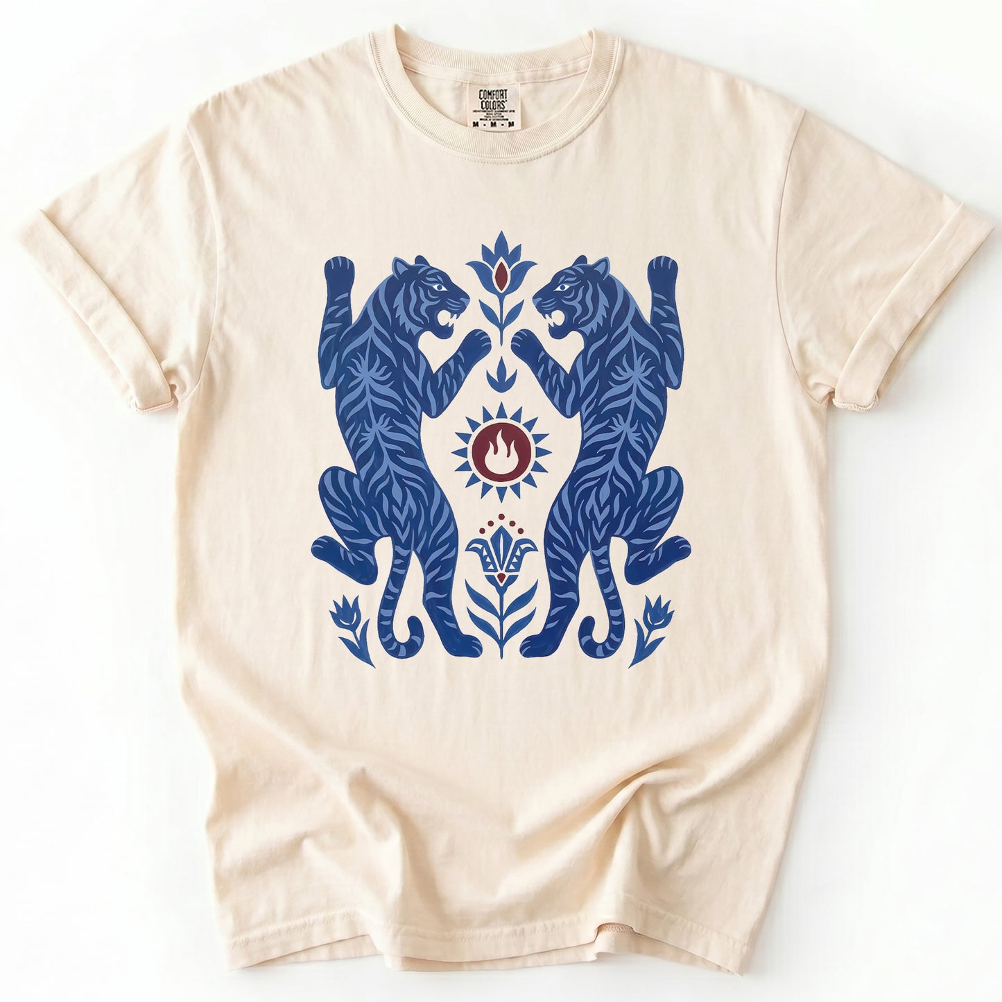 Folk Art Mirror Tigers Vintage Washed T-Shirt