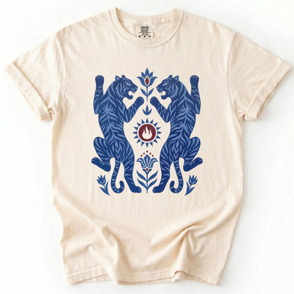 Folk Art Mirror Tigers Vintage Washed T-Shirt