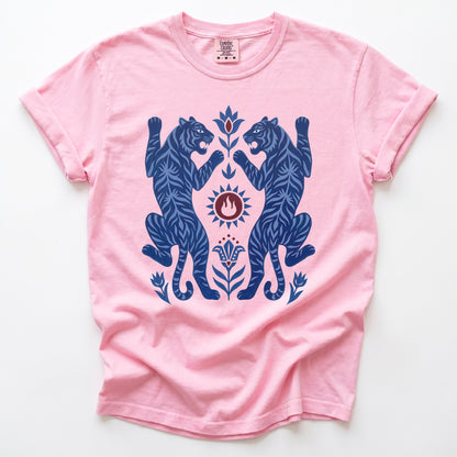Folk Art Mirror Tigers Vintage Washed T-Shirt