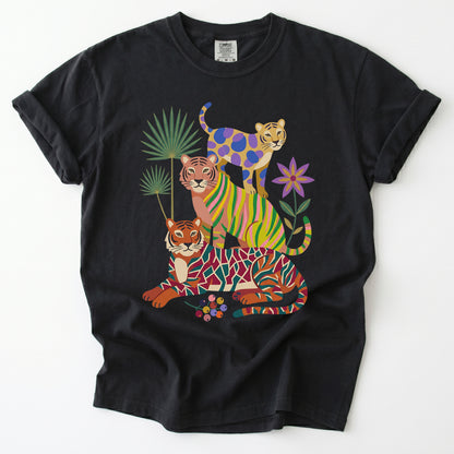 Folk Art Stacked Tigers Vintage Washed T-Shirt