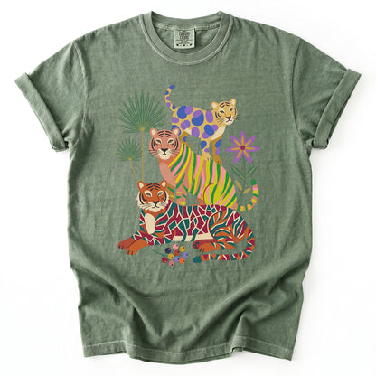 Folk Art Stacked Tigers Vintage Washed T-Shirt