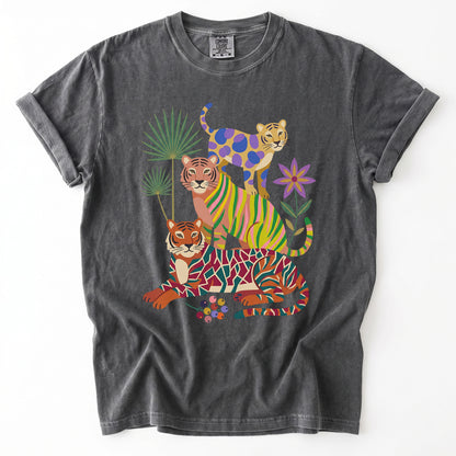 Folk Art Stacked Tigers Vintage Washed T-Shirt