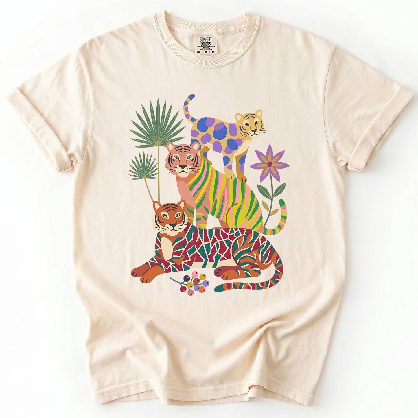 Folk Art Stacked Tigers Vintage Washed T-Shirt