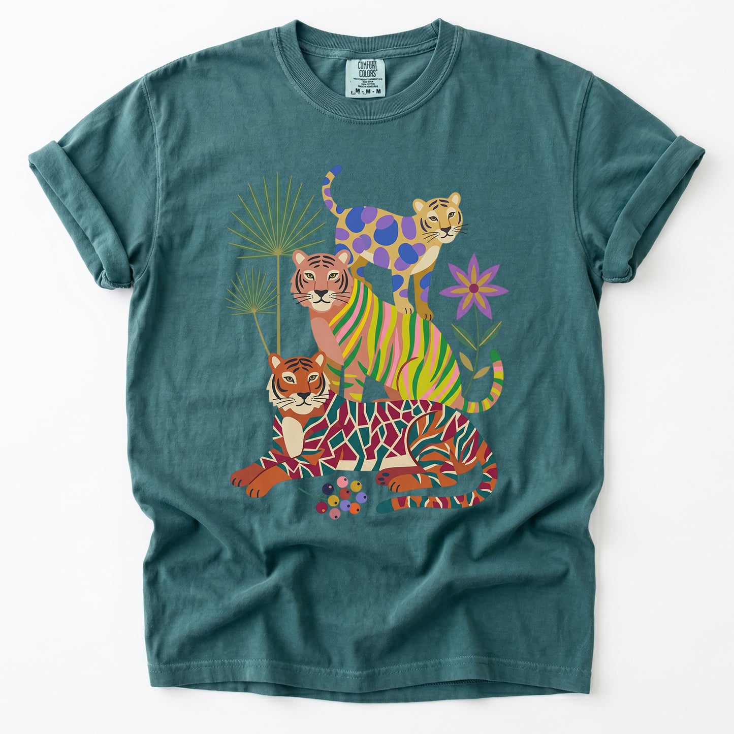 Folk Art Stacked Tigers Vintage Washed T-Shirt