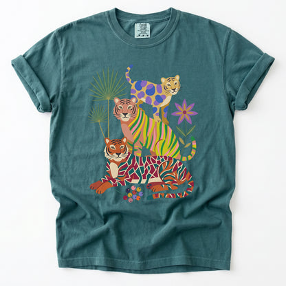 Folk Art Stacked Tigers Vintage Washed T-Shirt