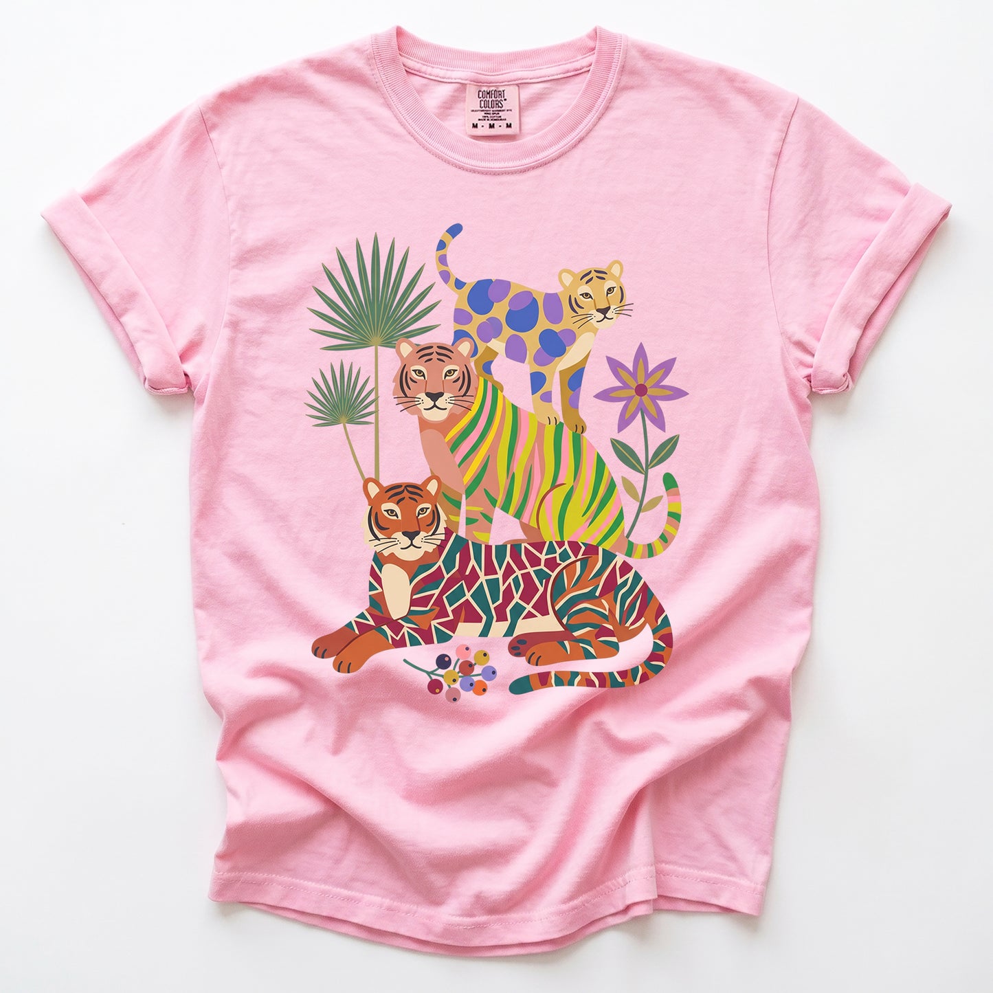 Folk Art Stacked Tigers Vintage Washed T-Shirt