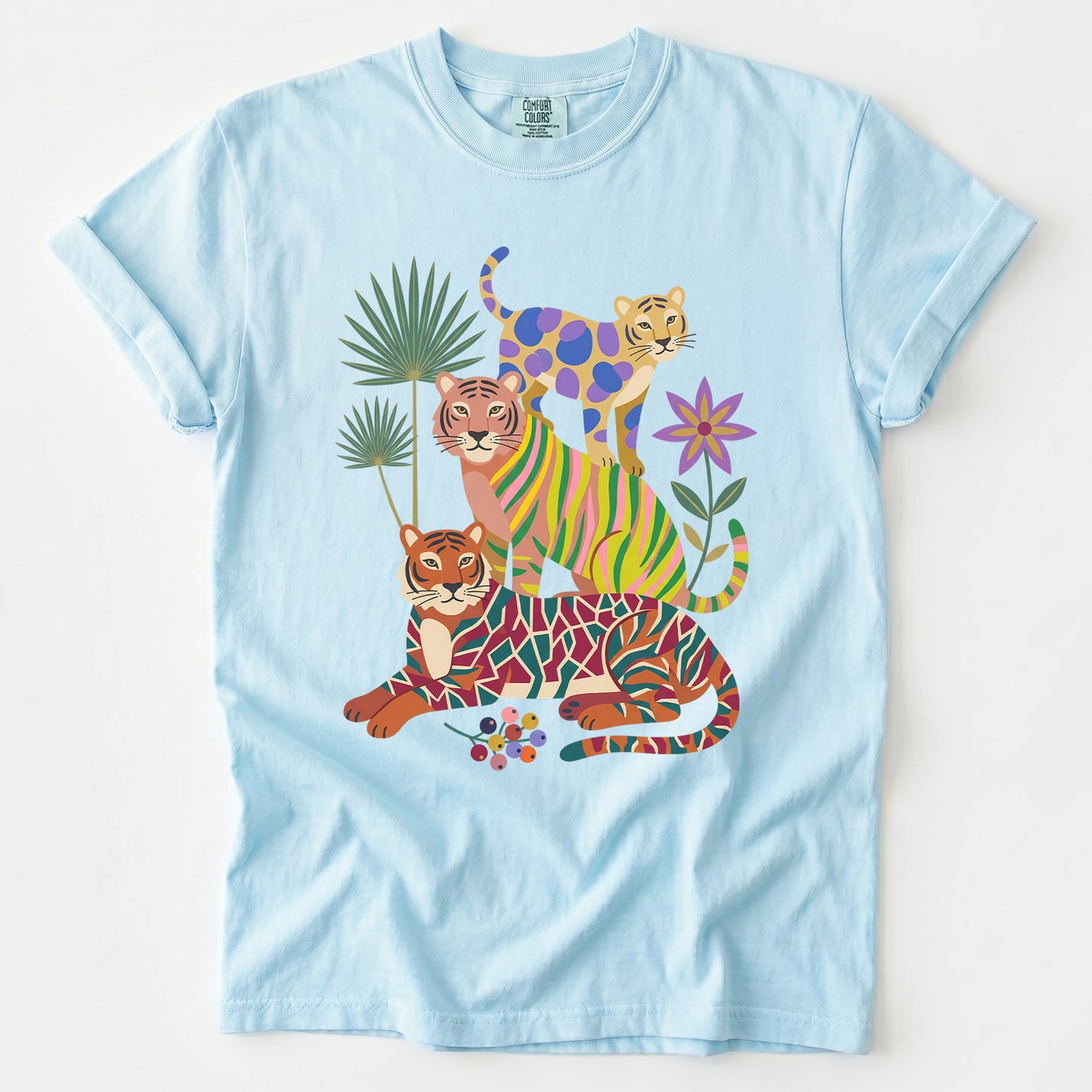 Folk Art Stacked Tigers Vintage Washed T-Shirt