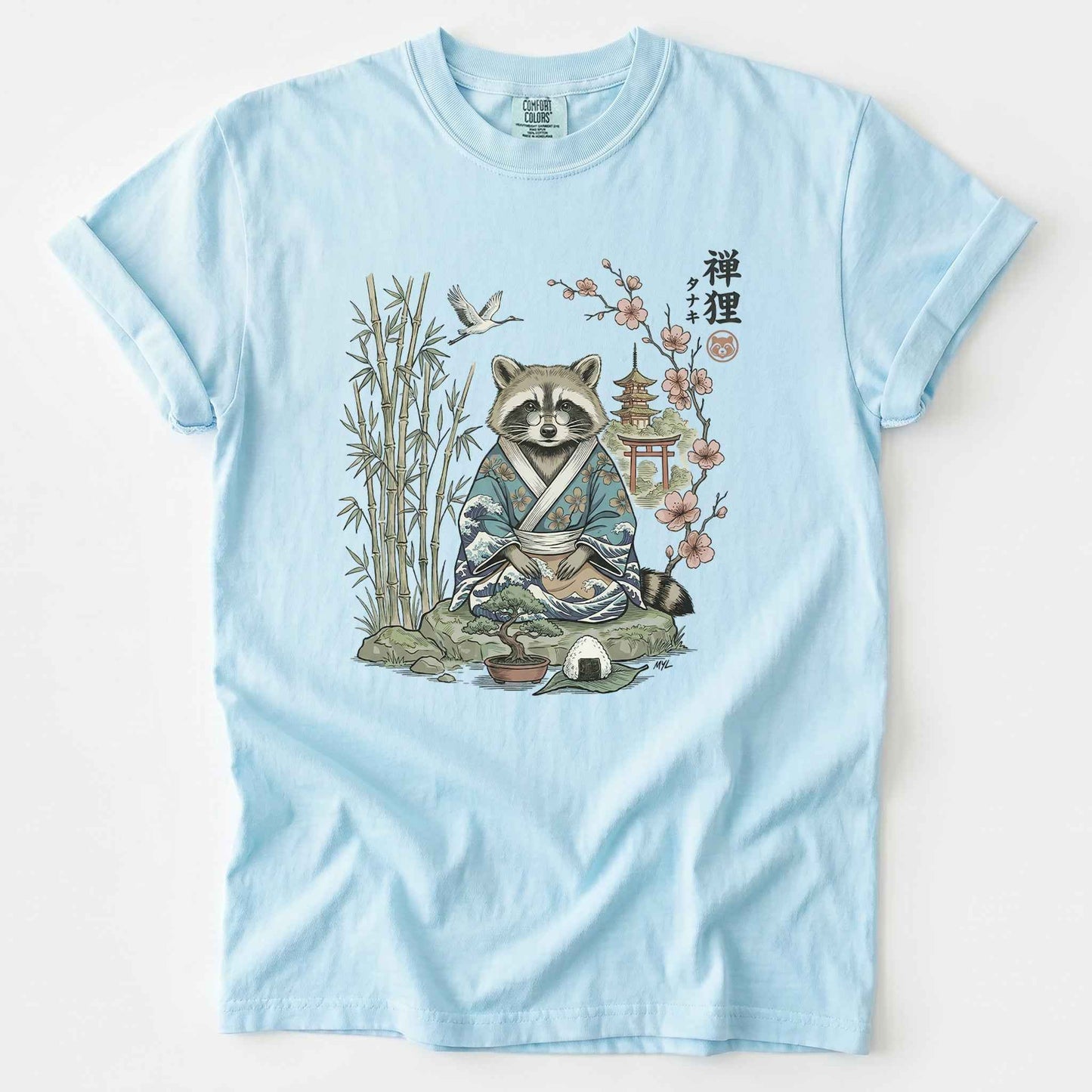 Traditional Japanese Woodblock Zen Raccoon Heavyweight T-Shirt
