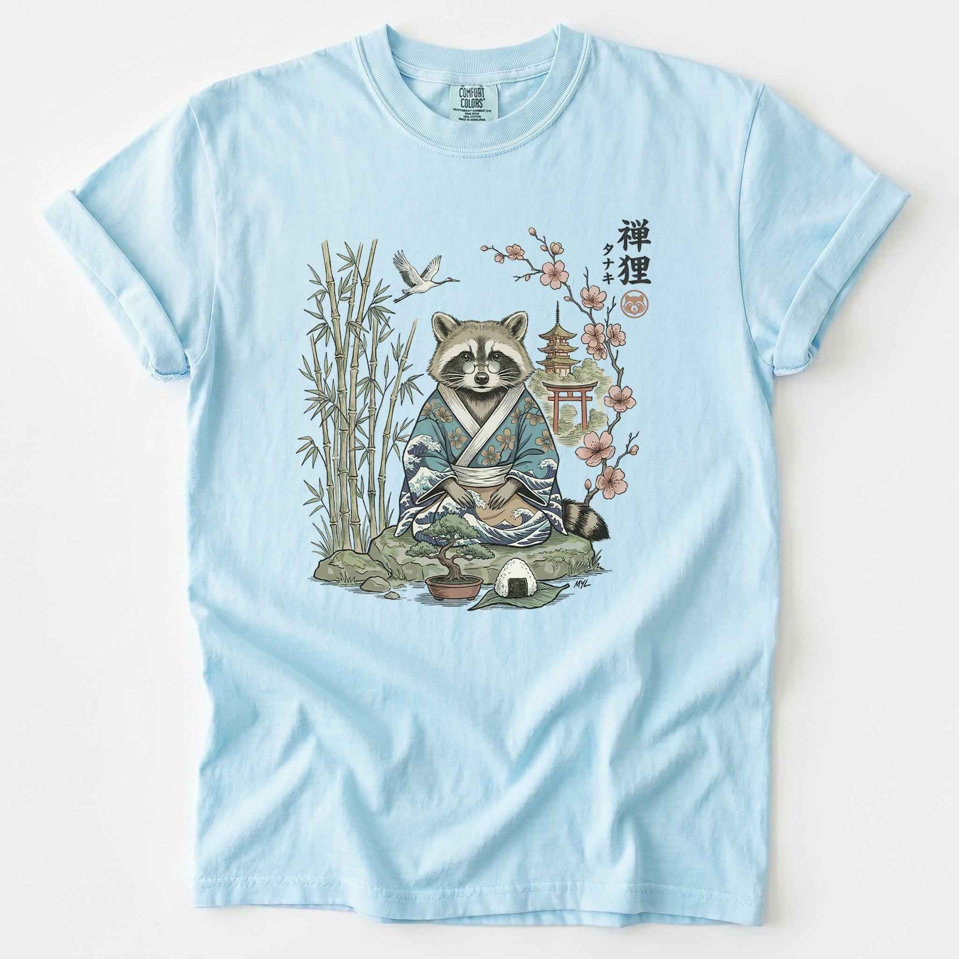 Traditional Japanese Woodblock Zen Raccoon Heavyweight T-Shirt