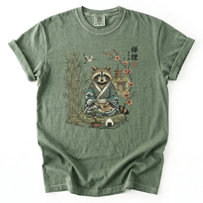 Traditional Japanese Woodblock Zen Raccoon Heavyweight T-Shirt