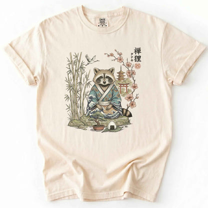 Traditional Japanese Woodblock Zen Raccoon Heavyweight T-Shirt
