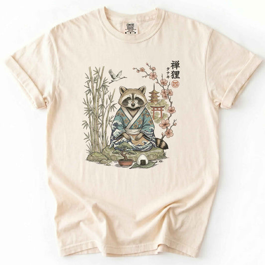 Traditional Japanese Woodblock Zen Raccoon Heavyweight T-Shirt