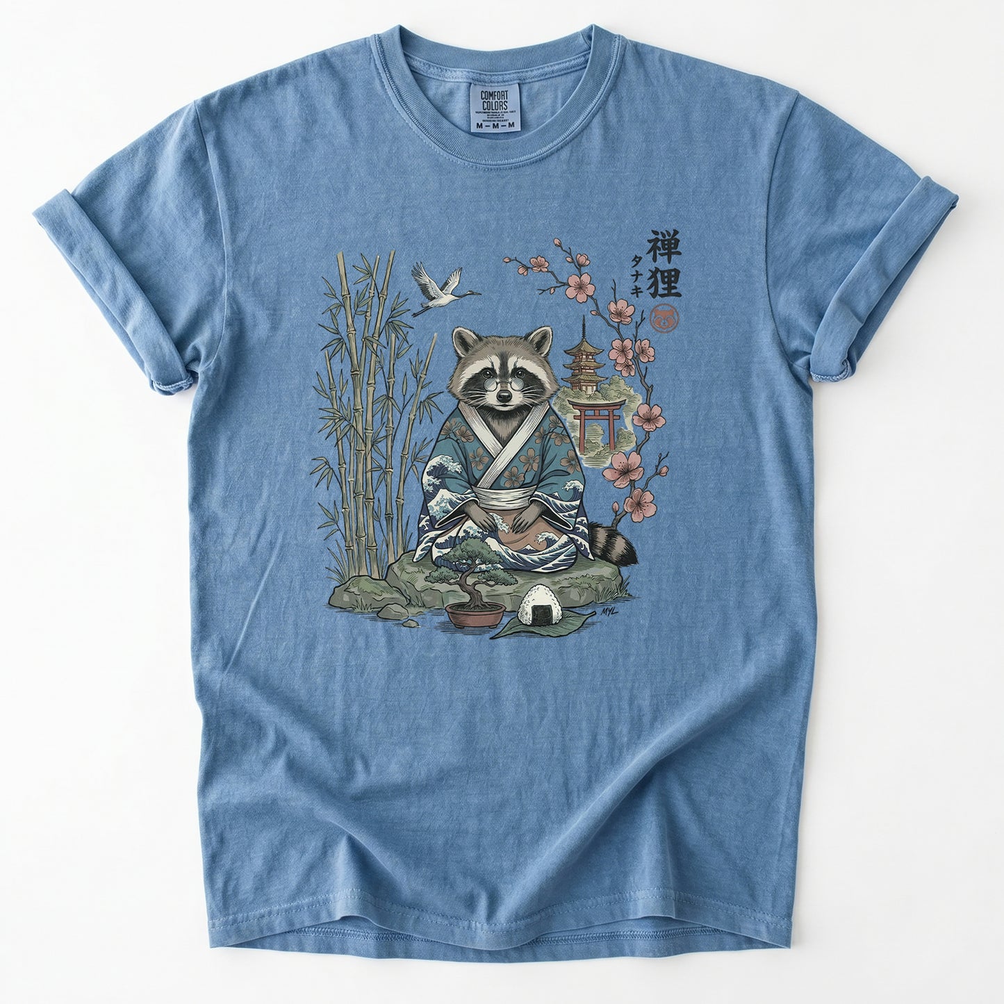 Traditional Japanese Woodblock Zen Raccoon Heavyweight T-Shirt