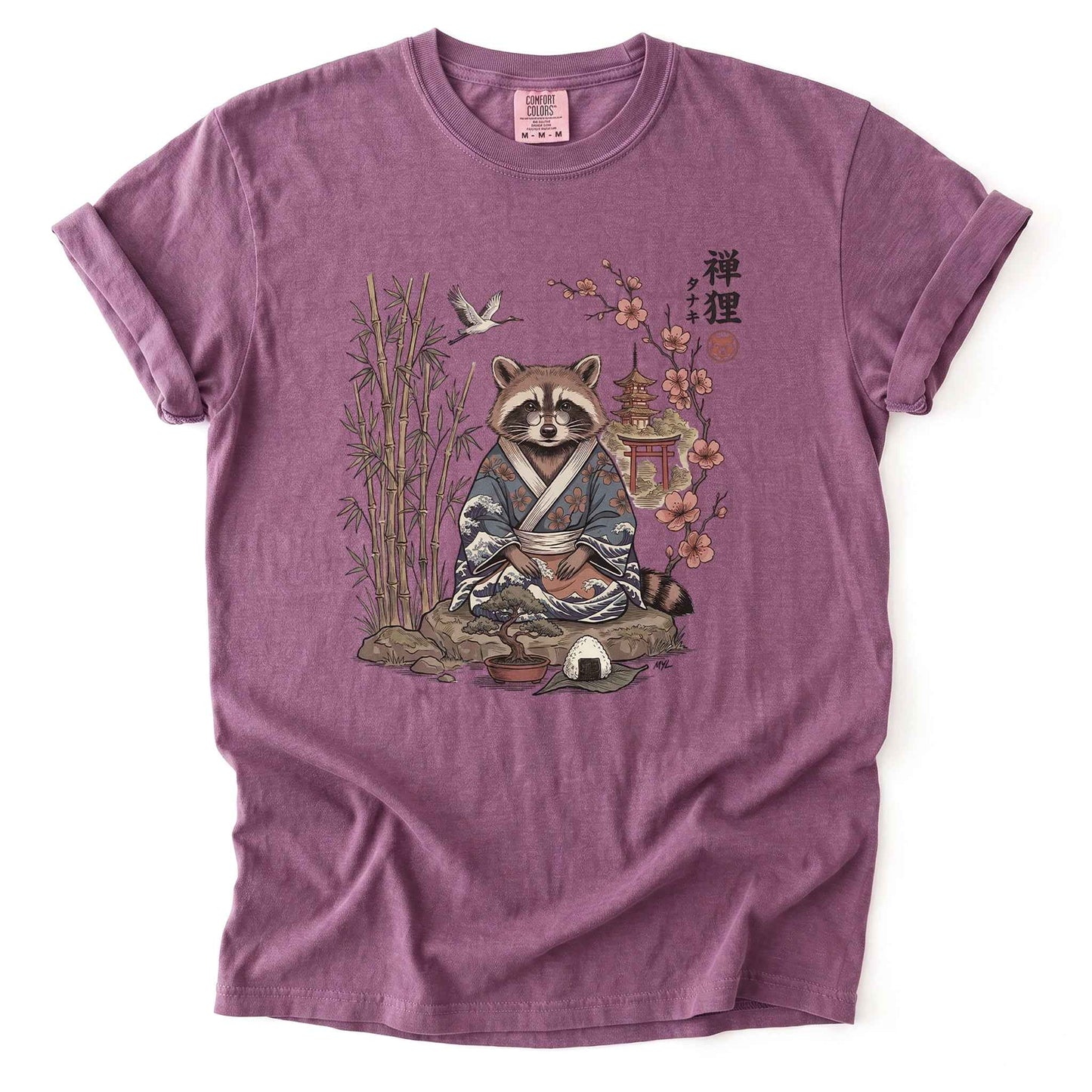 Traditional Japanese Woodblock Zen Raccoon Heavyweight T-Shirt