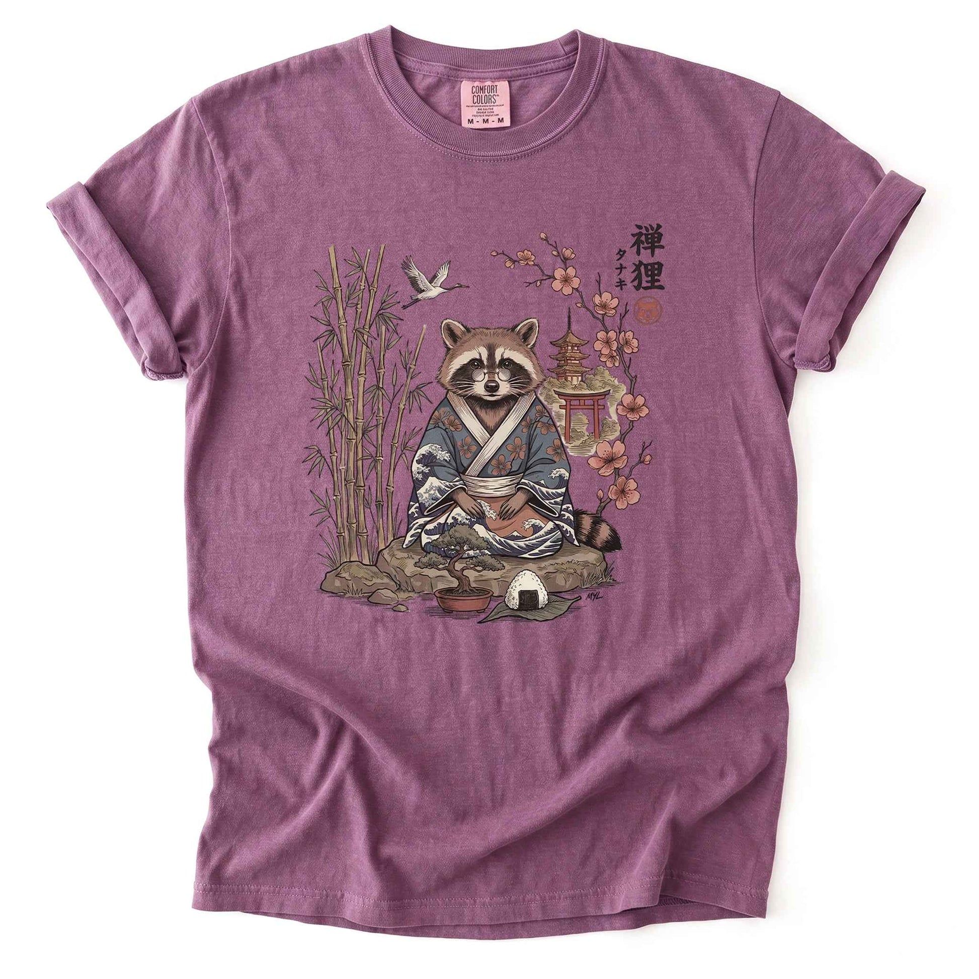 Traditional Japanese Woodblock Zen Raccoon Heavyweight T-Shirt