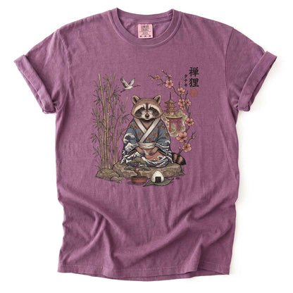 Traditional Japanese Woodblock Zen Raccoon Heavyweight T-Shirt