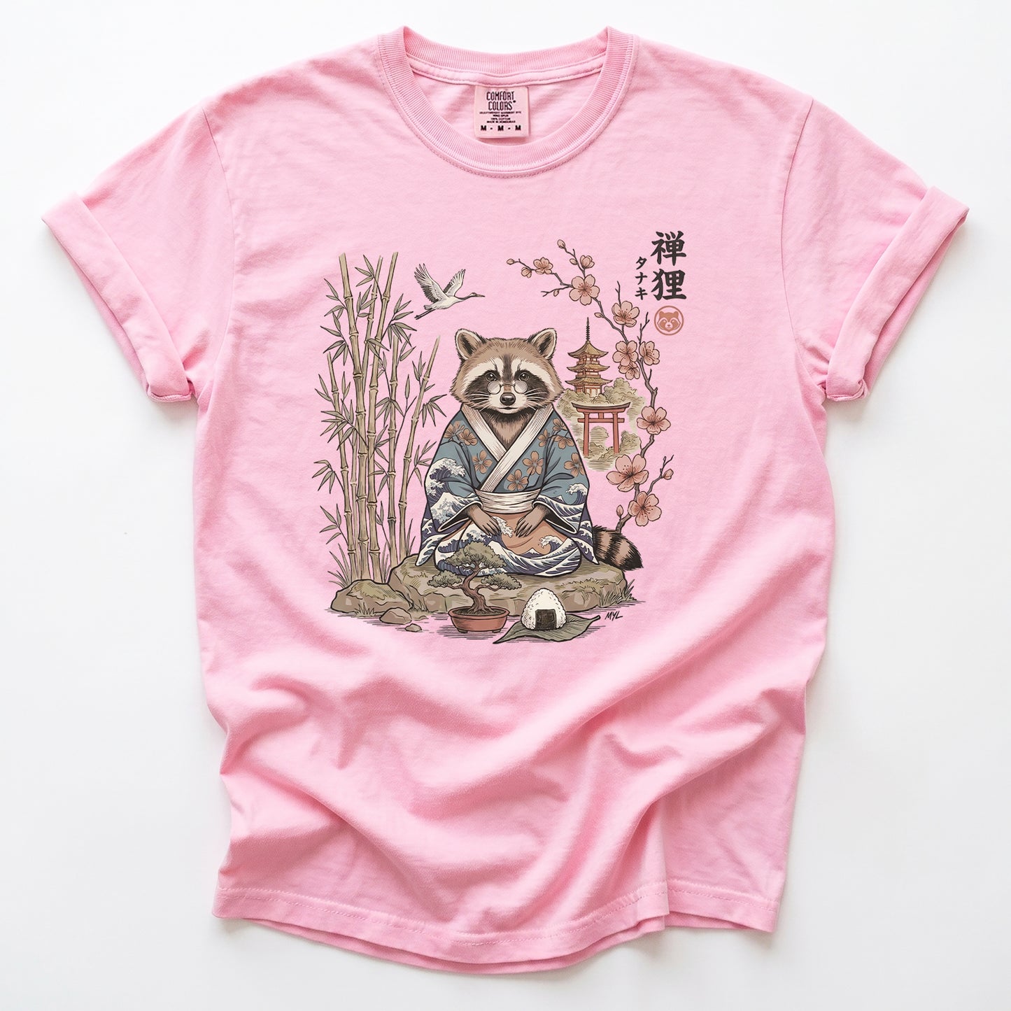Traditional Japanese Woodblock Zen Raccoon Heavyweight T-Shirt