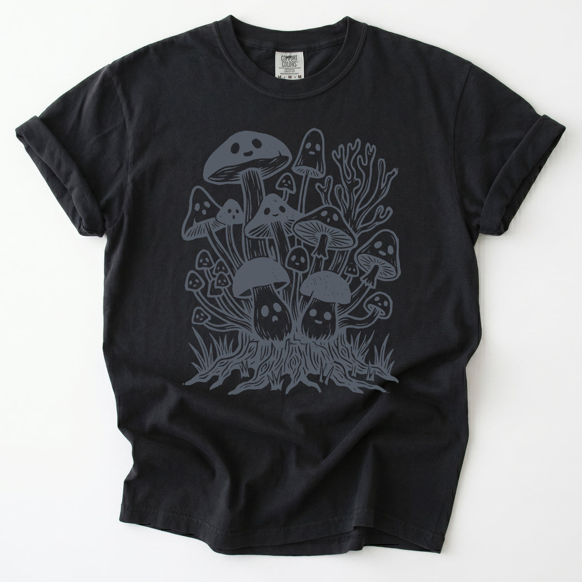 Linocut Ghost Mushrooms Vintage Washed T-Shirt
