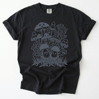 Linocut Ghost Mushrooms Vintage Washed T-Shirt