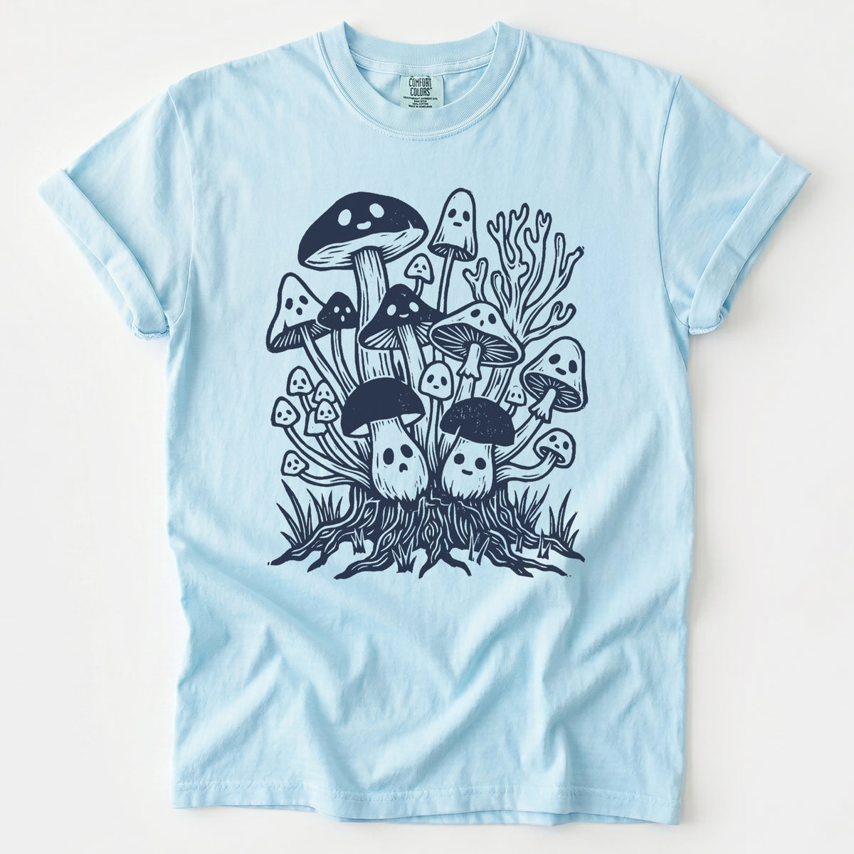 Linocut Ghost Mushrooms Vintage Washed T-Shirt