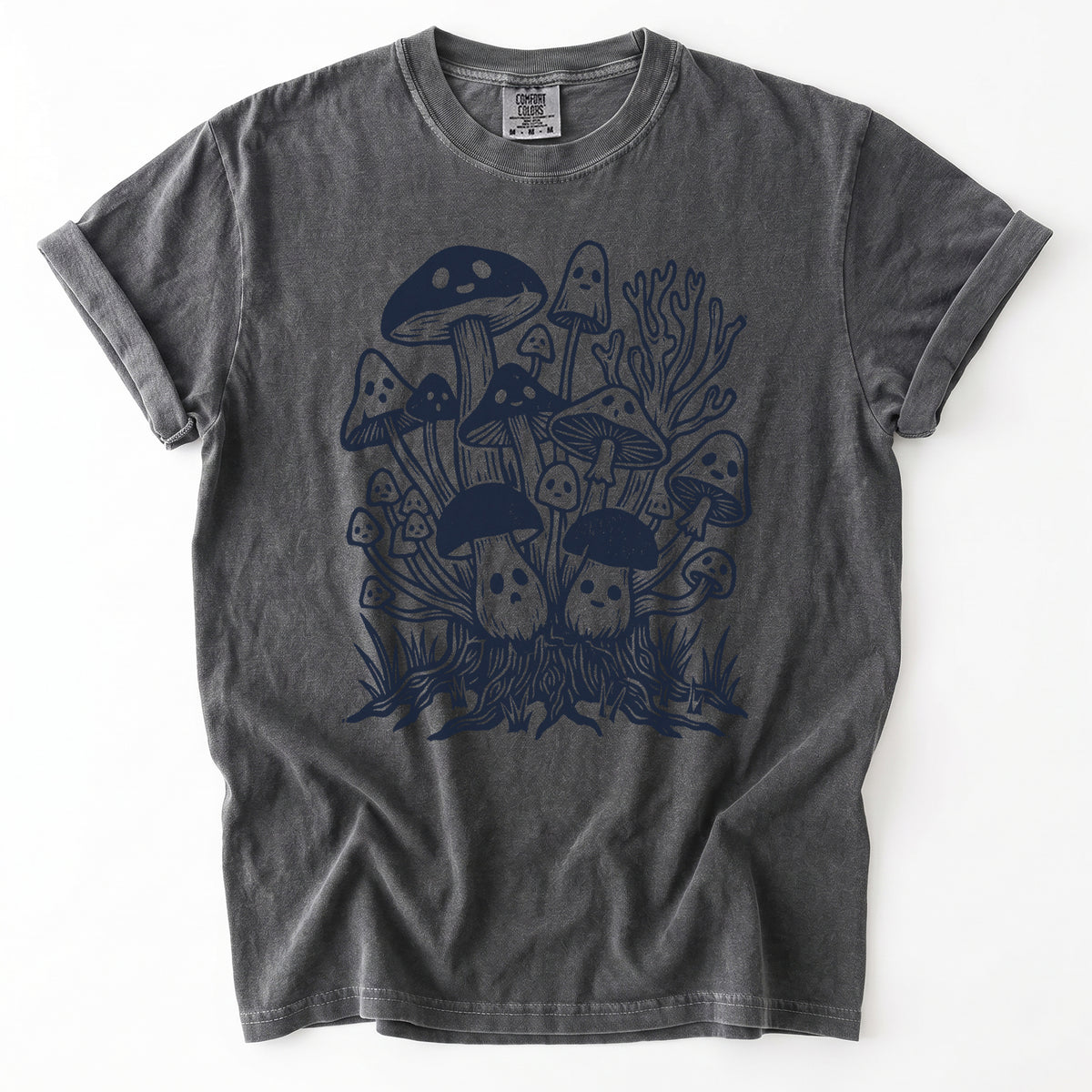 Linocut Ghost Mushrooms Vintage Washed T-Shirt