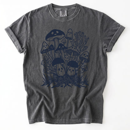 Linocut Ghost Mushrooms Vintage Washed T-Shirt