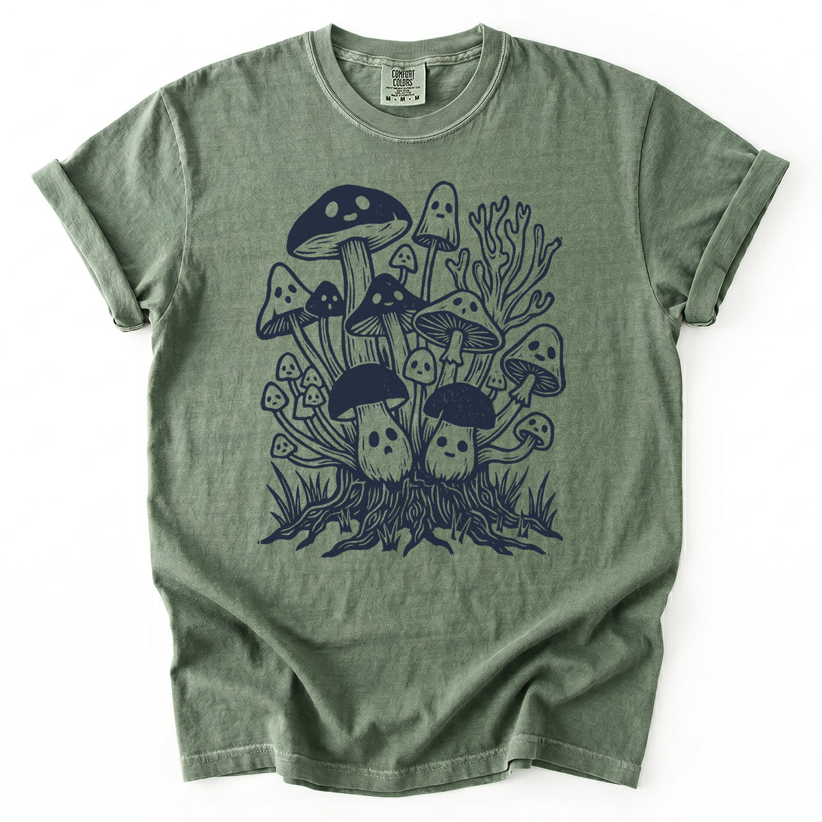 Linocut Ghost Mushrooms Vintage Washed T-Shirt