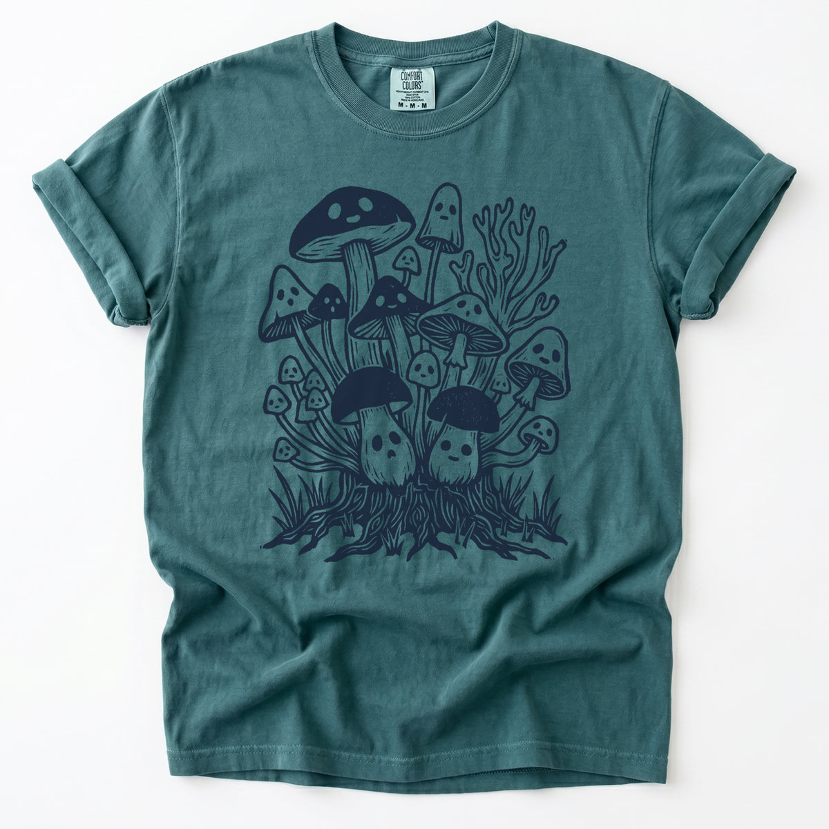 Linocut Ghost Mushrooms Vintage Washed T-Shirt