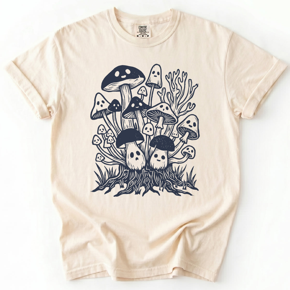 Linocut Ghost Mushrooms Vintage Washed T-Shirt
