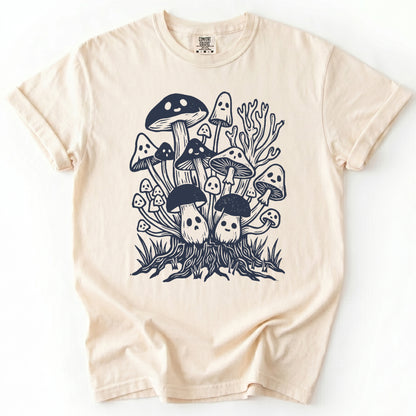 Linocut Ghost Mushrooms Vintage Washed T-Shirt
