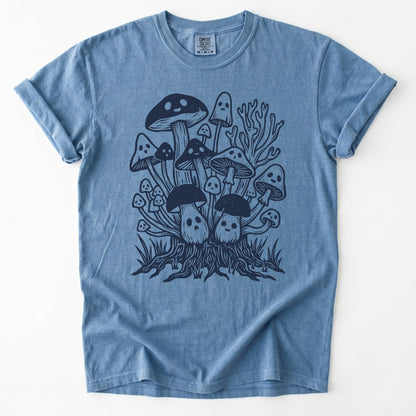 Linocut Ghost Mushrooms Vintage Washed T-Shirt