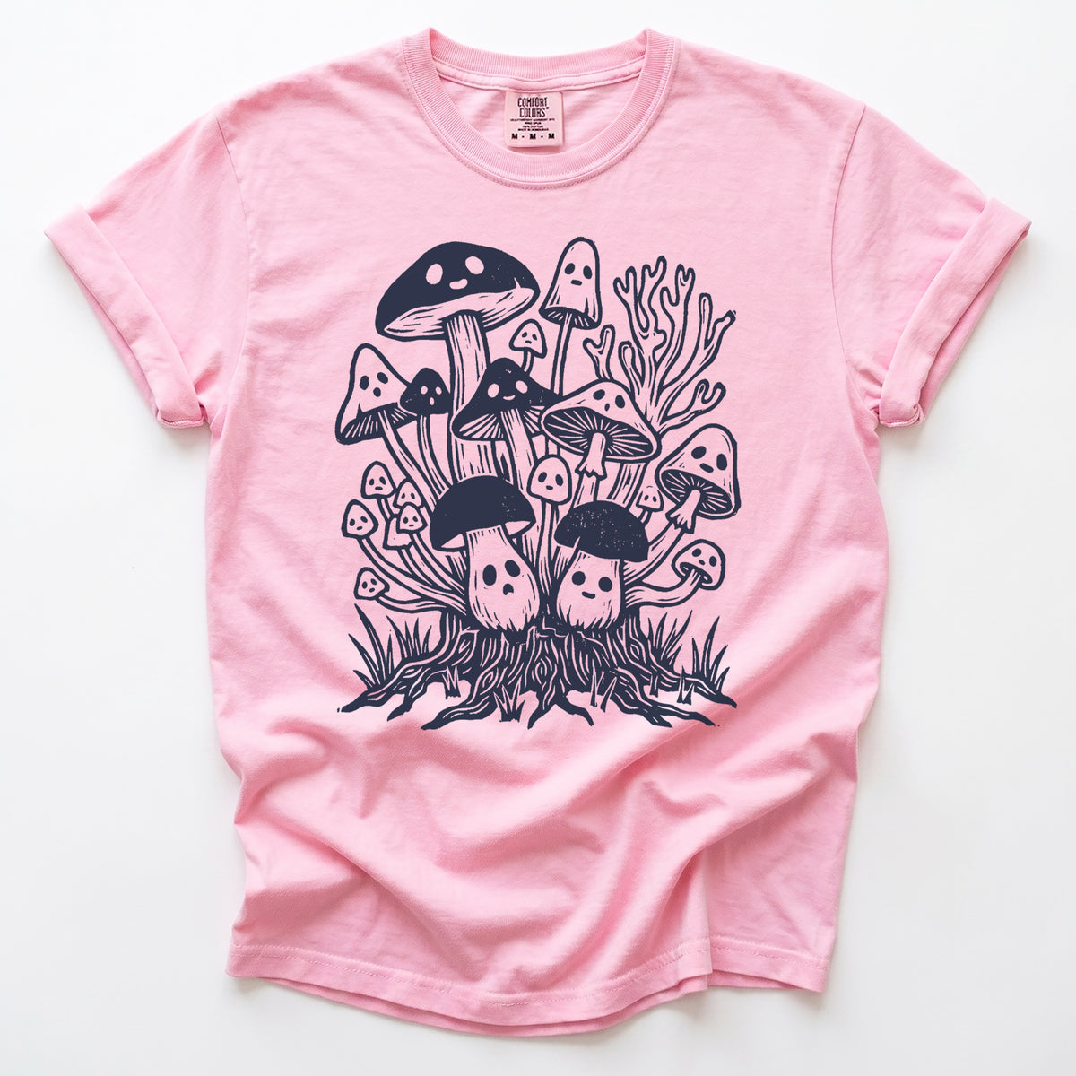 Linocut Ghost Mushrooms Vintage Washed T-Shirt