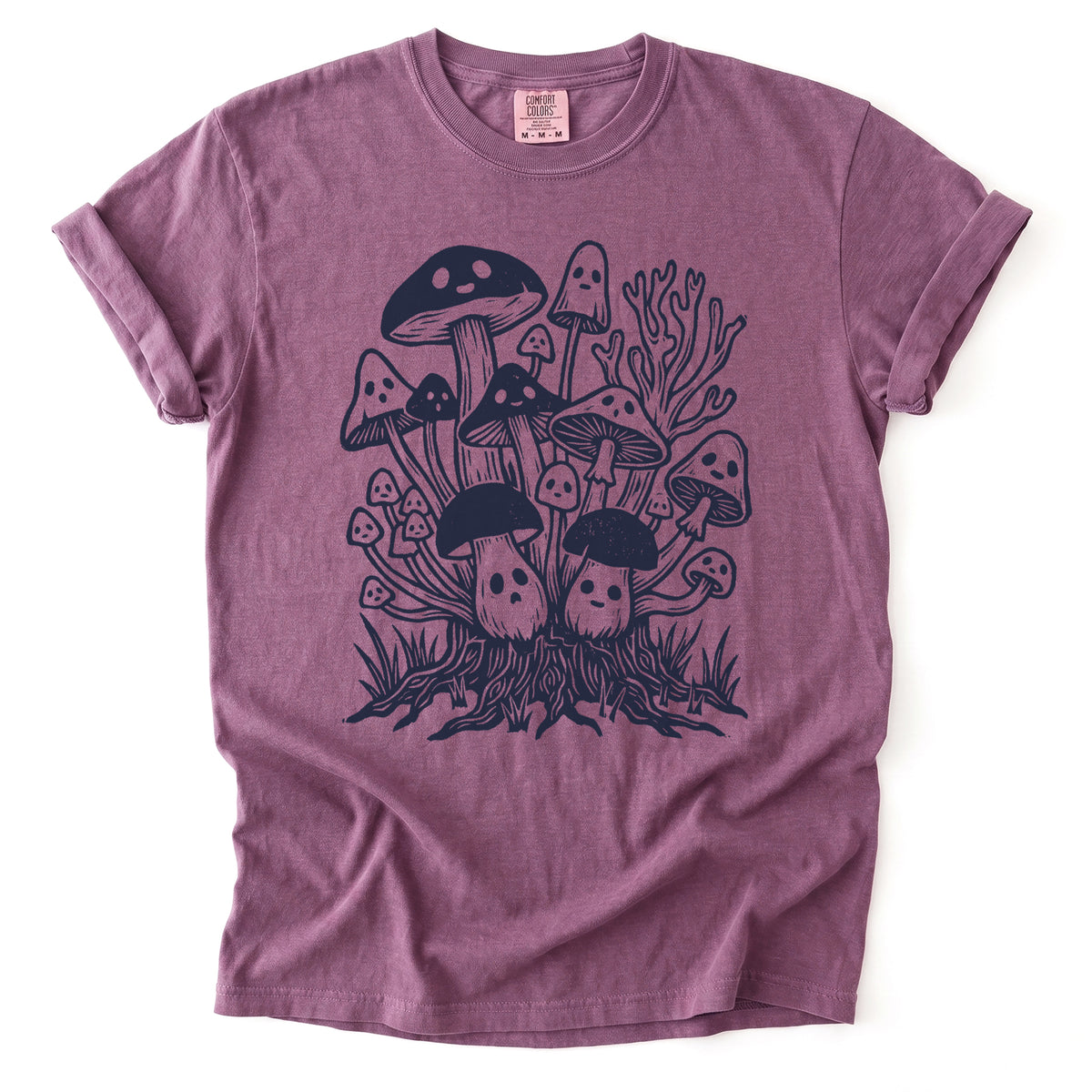 Linocut Ghost Mushrooms Vintage Washed T-Shirt