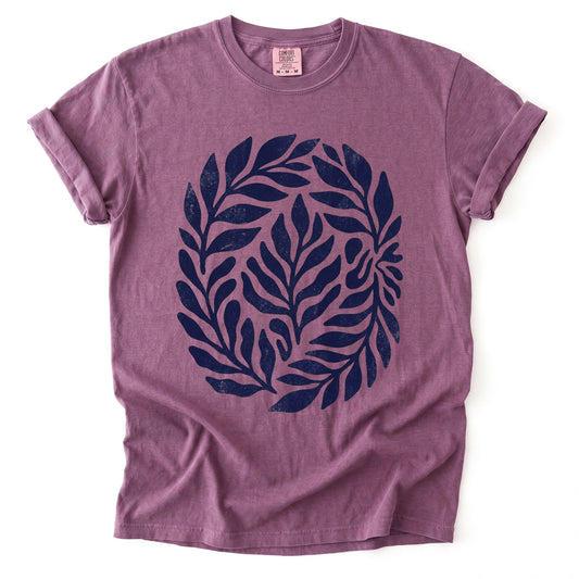 Linocut Leaves Vintage Washed T-Shirt