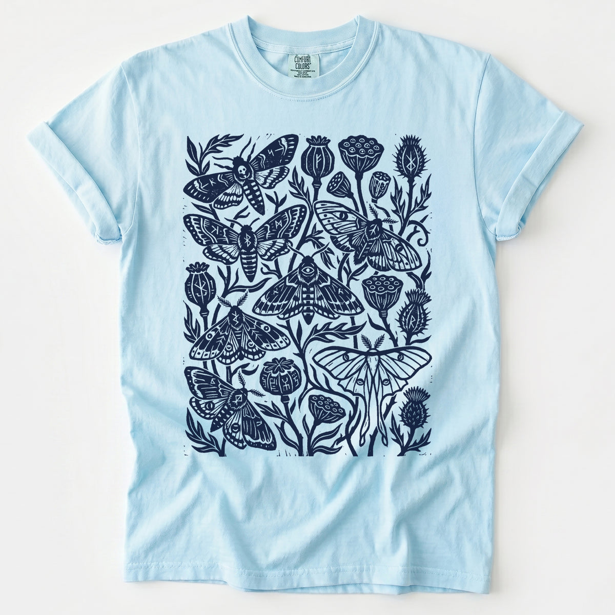 Linocut Moth & Poppy Pod Vintage Washed T-Shirt