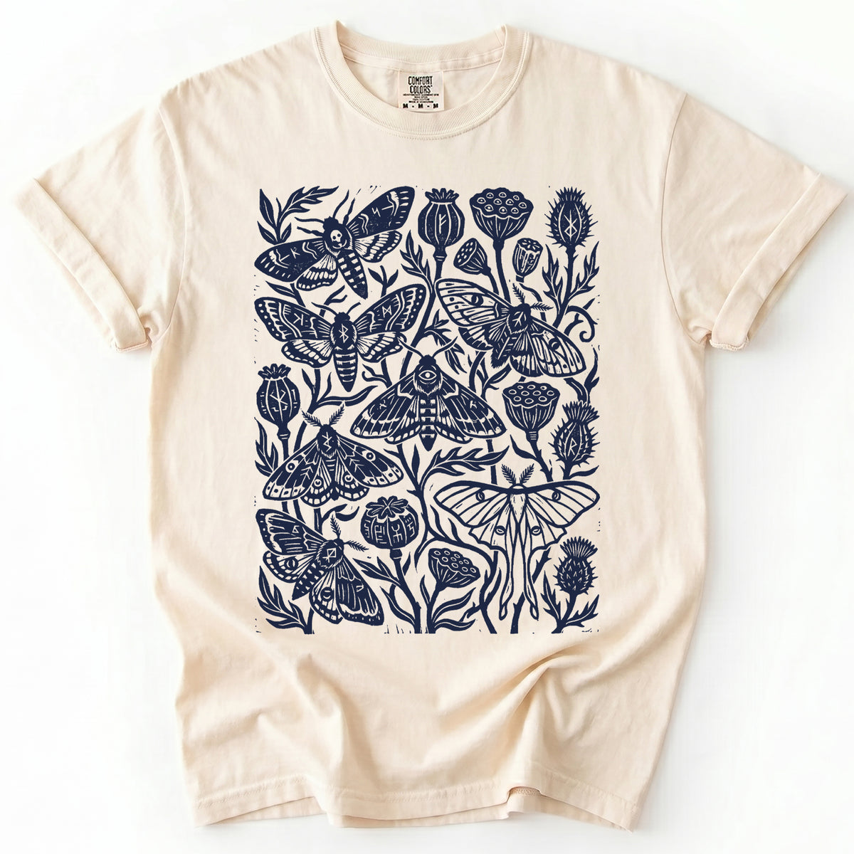 Linocut Moth & Poppy Pod Vintage Washed T-Shirt