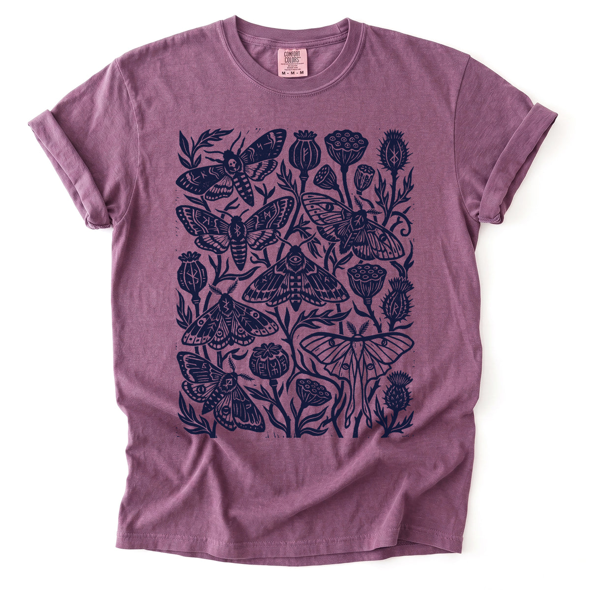 Linocut Moth & Poppy Pod Vintage Washed T-Shirt