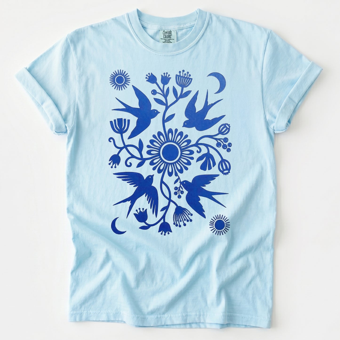 Celestial Linocut Swallows Heavyweight T-Shirt