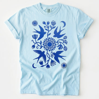 Celestial Linocut Swallows Heavyweight T-Shirt