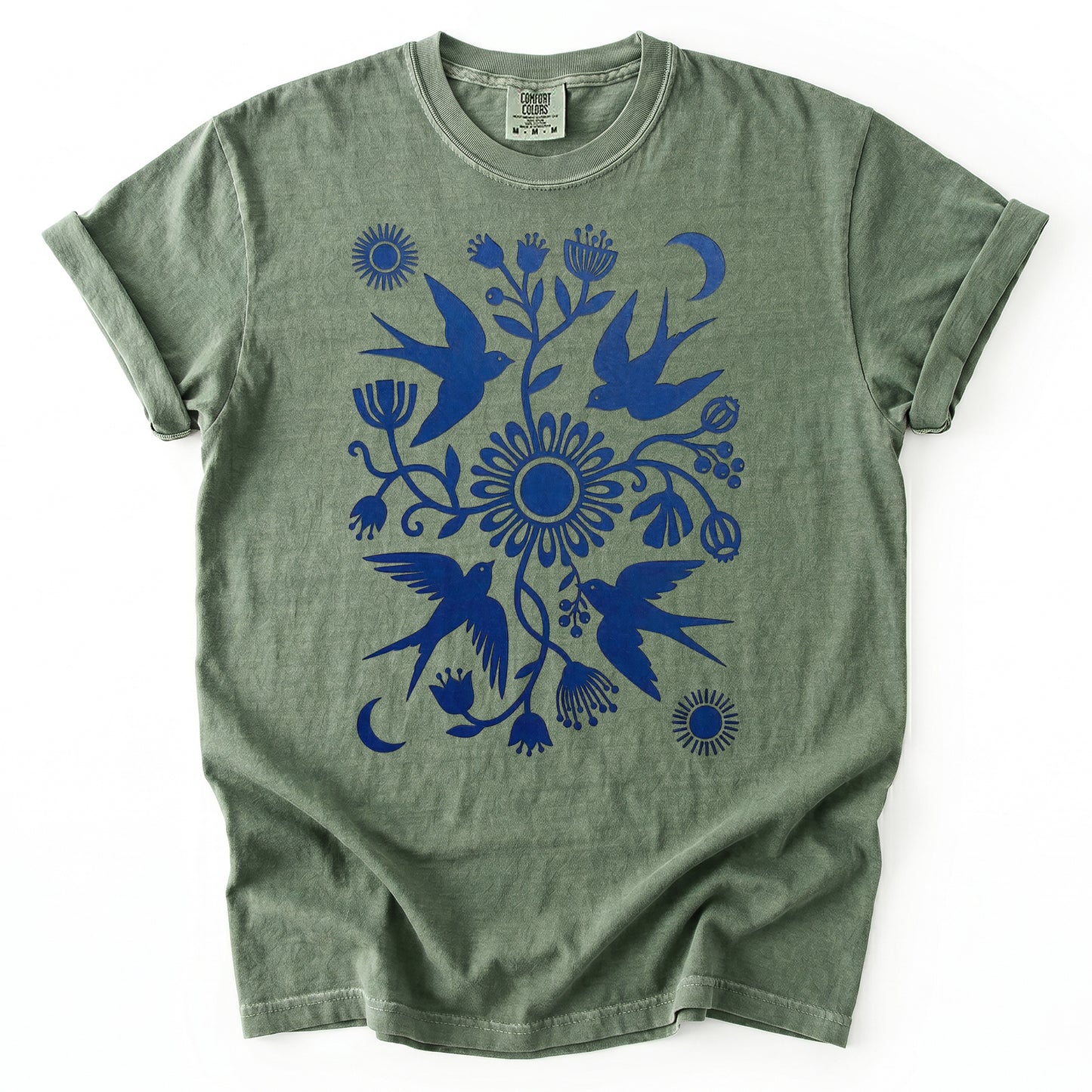 Celestial Linocut Swallows Heavyweight T-Shirt